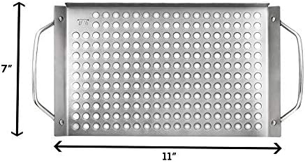 Outset 76631 Stainless Steel Grill Topper Grid, 11"x7" BBQ Pan With Handles - Image 5