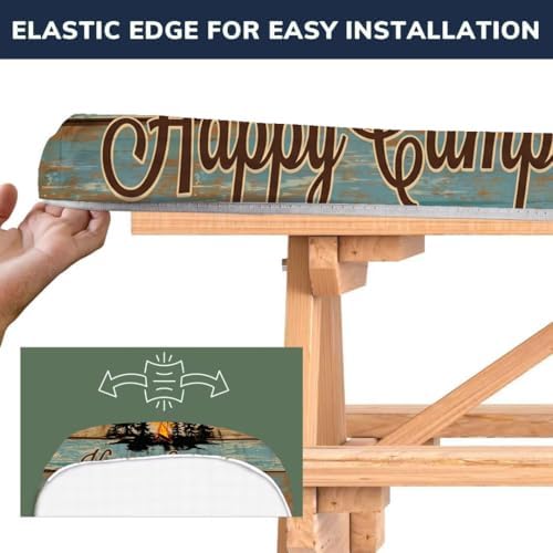 CAPSCEOLL Fitted Picnic Table Cover with Bench Covers 8ft - Camping Fire - Image 3
