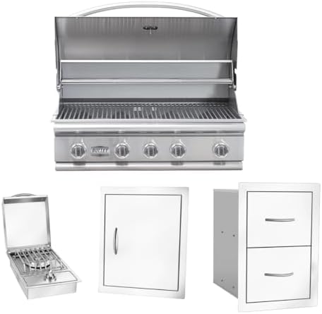 Bullet by Bull Stainless Steel Outdoor Kitchen Grill Set - Built-In Liquid Propane -BBQ Kitchen Island Bundle - Includes 5 Burner Grill, Side Burner, Single Access Door & Double Storage Drawer by Unknown