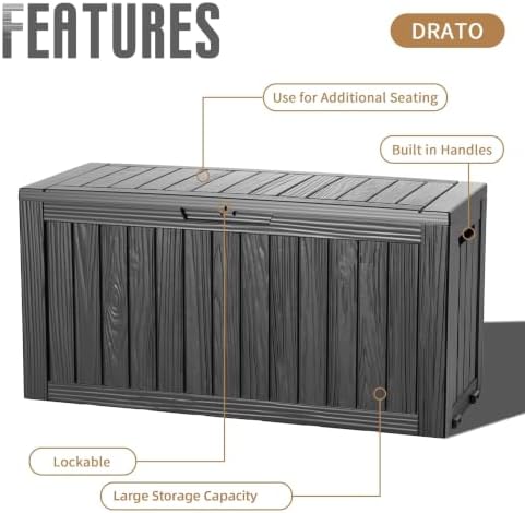 DRATO 100 Gallon Waterproof Deck Box Outdoor Storage Box with Wheels Black - Image 6