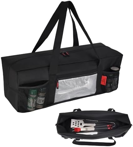 24" BBQ Tool Storage Bag with Pockets, Grill Tool Organizer- Heavy-Duty Storage Bag Waterproof 600D Oxford, Folding Design Gift for Camping, Tailgates, Outdoor BBQ Parties (24" Lx8 Wx8 H) by CoverGeny