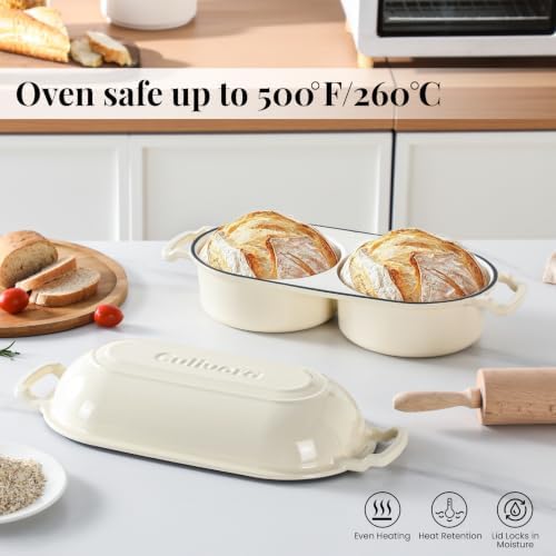 Cast Iron Double Dutch Oven, Mini Enamel Sourdough Bread Pan with Lid - Image 4