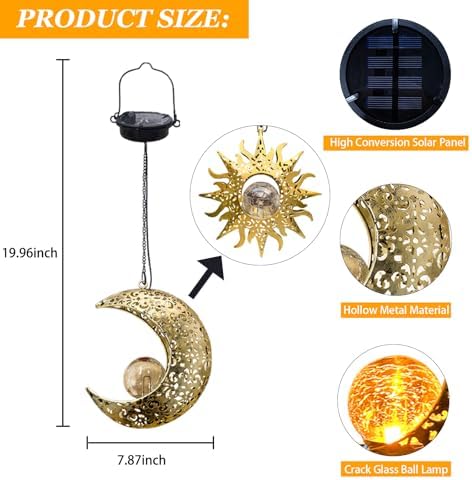 Solar Hanging Sun Moon Lights,Outdooor Lanterns Waterproof Garden Gifts - Image 2
