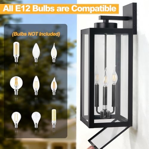 24" Extra Large Fully Enclosed Outdoor Light Fixture 3-Light, Coach Lights - Image 6