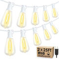Larkvue 50FT(2x25FT) Outdoor String Lights, Patio Lights with 20+2 LED Dimmable Waterproof ST38 Vintage Bulbs for Wedding Garden Party Decor, White by Larkvue