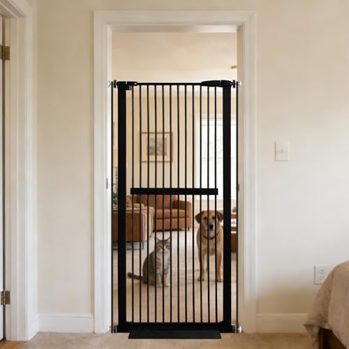 Lumizone 61.02" Extra Tall Pet Gate for Cat Dog 30.12"-34.05" Wide Black by Lumizone
