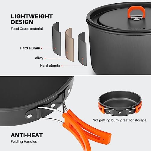 Odoland 9pcs Camping Cookware Non-Stick Lightweight Pots and Pans Set with Plastic Bowls Soup Spoon for Backpacking, Outdoor Cooking and Picnic - Image 5