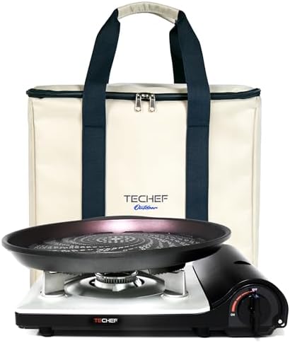 TECHEF - Stovetop Korean BBQ Non-Stick Grill Pan with Agni Portable Gas Stove Burner, Made in Korea (Essential KBBQ Set) by TECHEF