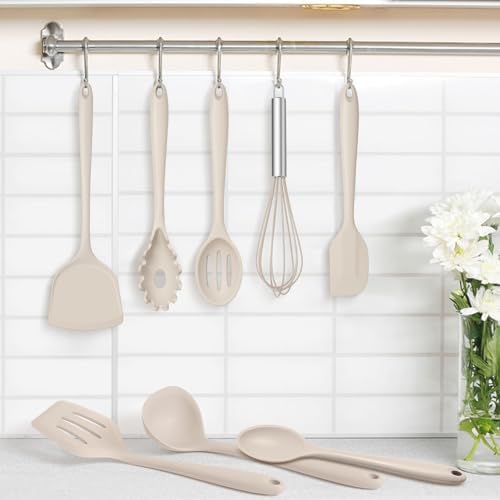 TeamFar Silicone Cooking Utensils Set, 8 PCS Kitchen Utensils Set, Khaki - Image 7
