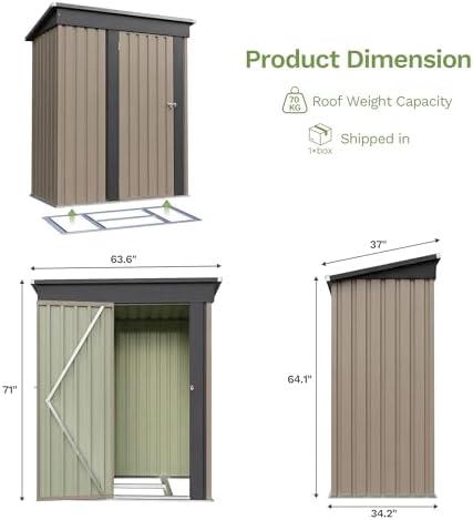Devoko 5x3 FT Outdoor Storage Shed with Floor Frame, Brown - Image 6