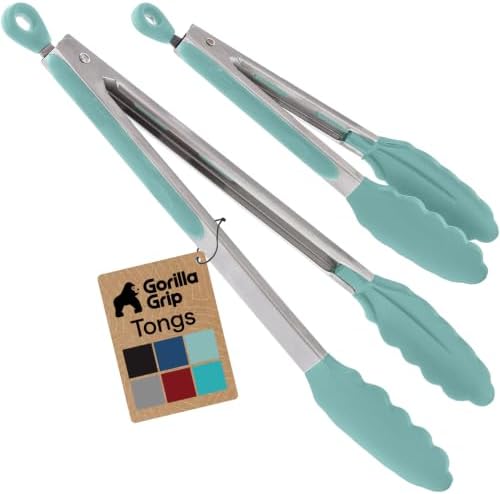 GORILLA GRIP Stainless Steel Kitchen Tongs for Cooking, 2 PK, Mint by GorillaGrip