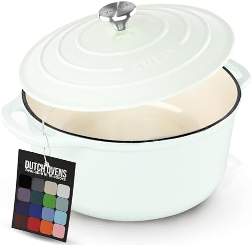 Zulay Kitchen 6.4QT Enameled Cast Iron Dutch Oven Pot with Lid, Heavy-Duty Soup Pot for Stews, Braising, Roasting & Sourdough Bread Baking, Oven Safe up to 500°F - White by ZulayKitchen