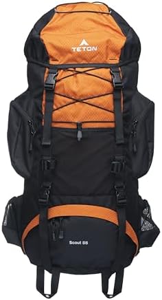 Teton 55L Scout Internal Frame Backpack for Hiking, Camping, Backpacking, Travel, Rain Cover Included, Burnt Orange by Teton