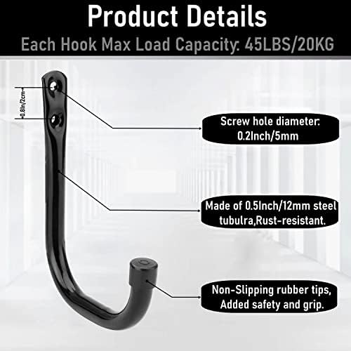 Garage Hooks, 6 Pack Heavy Duty Storage Hooks, 4.1Inch Garden Tool Utility Hooks, Fastening Hooks for Wall Mounting Load Capacity 45lbs - Image 3