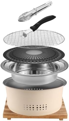 SANQIAHOME Stainless Steel Charcoal Portable Barbecue Grill, 10.5 Inches Non-Stick, Round, Barbecue or Hot Pot, Boiling Water, Charcoal Stove for Home Party Outdoor Camping by SANQIAHOME