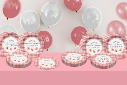 Birthday Galore Someone Berry Sweet is On the Way Baby Shower - 32 Piece Disposable Party Supplies - Strawberry Baby Shower Decorations - Round Party Plates - Large 9" Paper Plates In Bulk - Image 6