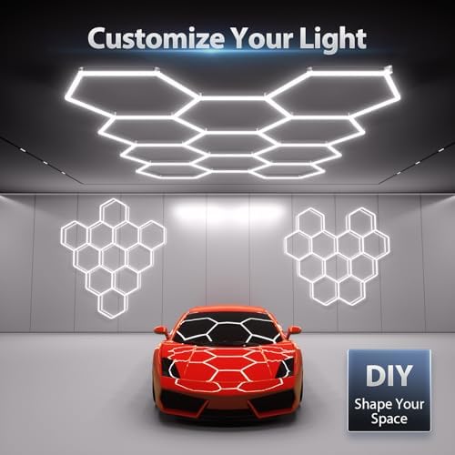 Hexagon Garage Lights: 322W 11 Grids Hexagon LED Lights - Easy Install 6500K Super Bright Honeycomb Lights Ceiling for Garage, Warehouse, Car Detailing Shop, Exhibition Hall, Gym - Image 3