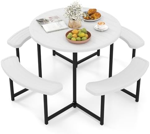 Tangkula 8 Person Round Picnic Table with 4 Benches by TANGKULA