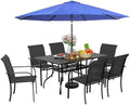 Incbruce 8 Pieces Patio Dining Set with Dark Blue Umbrella, Outdoor Dining Set of 6 Textilene Chairs and Rectangle Table with Umbrella Hole for Backyard, Garden, and Poolside (Black) by Incbruce