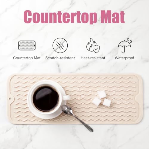 MicoYang Silicone Dish Drying Mat for Multiple Usage,Easy clean,Eco-friendly,Heat-resistant Silicone Mat for Kitchen Counter,Sink,Bar,Bottle,or Cup Tapioca M 17 inches x 6 inches - Image 3