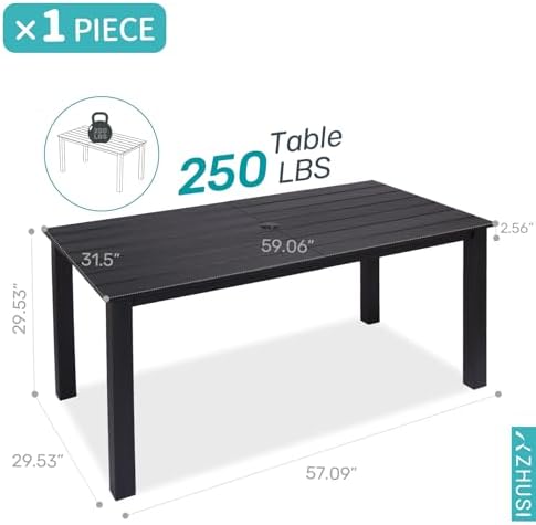 ZHUSI Patio Table, HIPS Outdoor Dining Table with Umbrella Hole, Black - Image 2