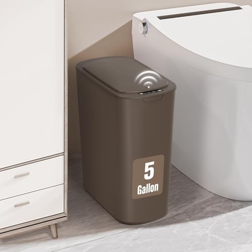 Cesun 5 Gallon Automatic Bathroom Trash Can with Lid, Brown, Touchless by Cesun