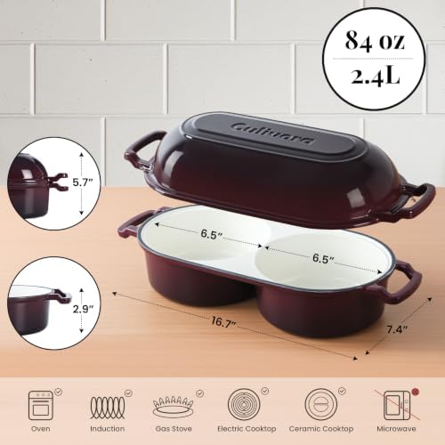 Cast Iron Double Dutch Oven, Mini Enamel Sourdough Bread Pan with Lid, Fig - Image 3
