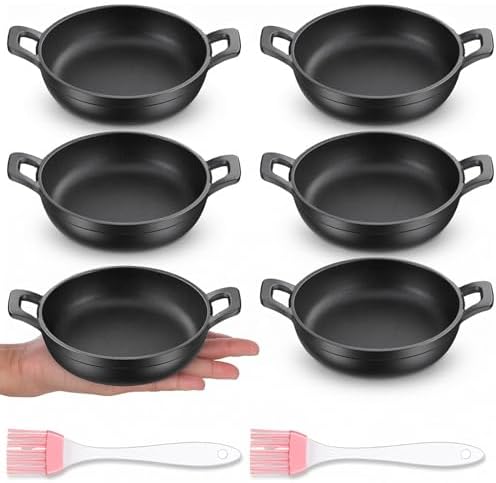 Mini Cast Iron Skillets Set of 6, 4.8 Inch Small Cast Iron Pans with Double Handles, Black Individual Serving Skillets for Frying Baking Roasting, Oven Safe Ramekins for Kitchen Indoor Outdoor by Unknown