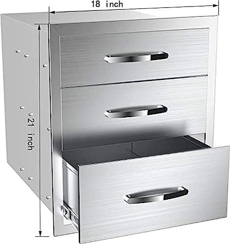 BBQ Outdoor Kitchen Drawers Stainless Steel 3-Drawer Enclosed Built-in Flush Mount for Outdoor Kitchens & BBQ Islands, 18Wx23Dx21H - Image 3