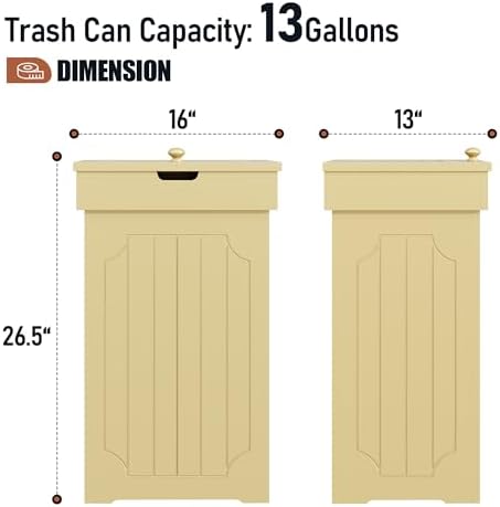 Function Home Trash Can Cabinet, 13 Gallon Kitchen Garbage Can, Wood Recycling Trash Bin, Freestanding Dog Proof Trash Can, Farmhouse Trash Cabinet with Lid for Home Kitchen Bathroom, Yellow - Image 3