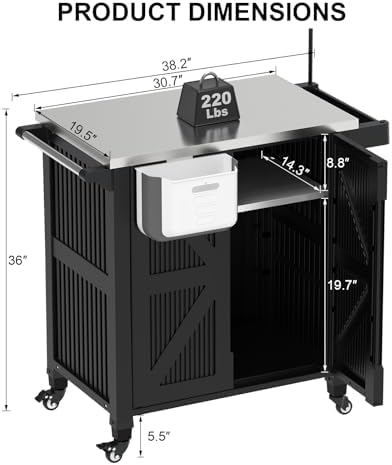 Outdoor Grill Cart with Stainless Steel Top & 2-Tier Storage Cabinet - Image 2