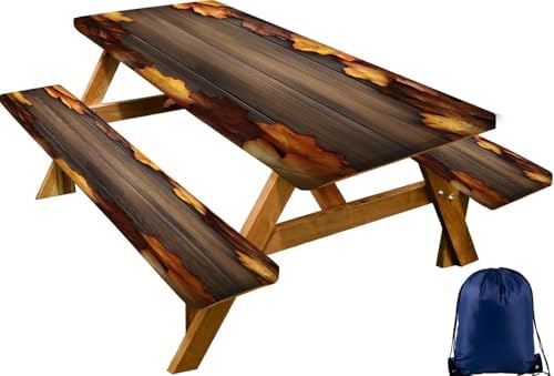 CAPSCEOLL Fitted Picnic Table Cover with Bench Covers 8ft - Brown Wood by CAPSCEOLL