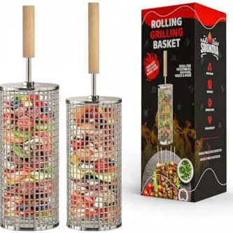 Veggie Grill Basket 2 Rolling Stainless Steel Cages for Outdoor BBQ by Smokova