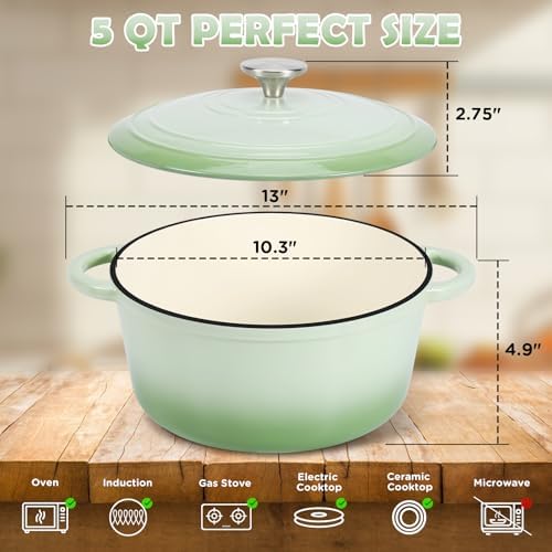 Enameled Cast Iron Dutch Oven Pot with Lid, 5QT Dutch Oven for Bread Baking - Image 3