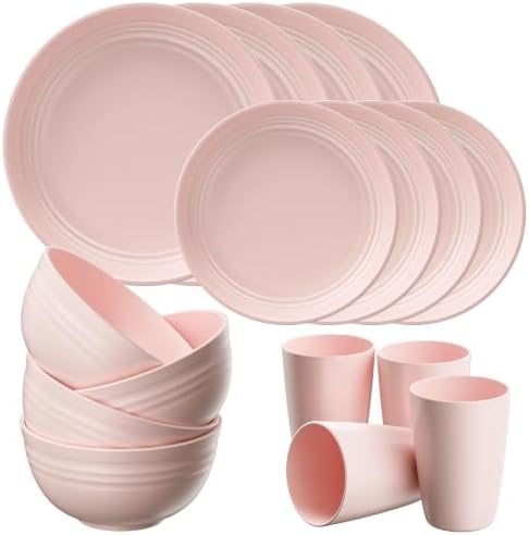 Quatish 16 Piece Plates and Bowl Set for 4, Dinnerware Dish Set for Kitchen by Quatish
