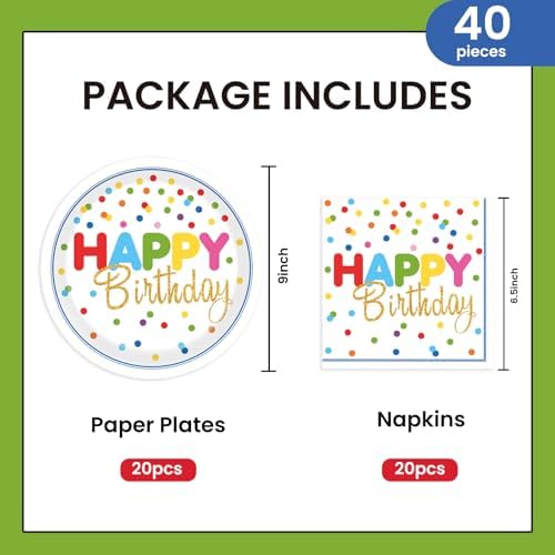 40Pcs Birthday Party Supplies Paper Plates and Napkins, Colorful Polka Dot Themed Dinner Plates Napkins Disposable Tableware Set for Birthday Party Decorations Serve 20 - Image 2