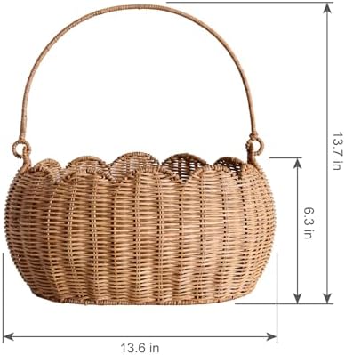 Scalloped Round Basket with Handle, Large Wicker Picnic Basket,Super Garden Harvest Basket for Gathering Vegetables Flowers Fruits, Hand Woven Basket for Shelves(Rattan(12.6 * 9 * 6.1)) - Image 6