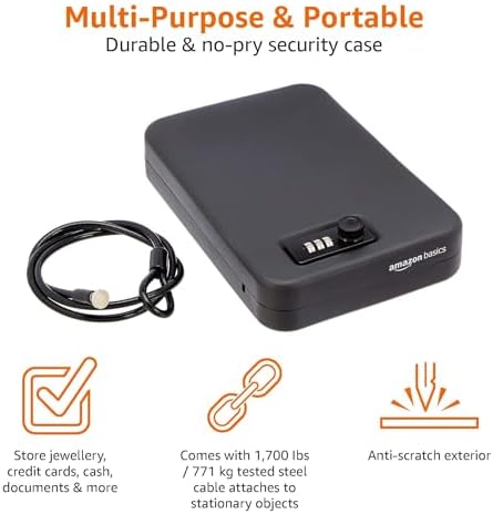 Amazon Basics Portable Security Case Lock Box Safe with Combination Lock for Valuables,Documents,College Dorm Room,XL,Black,(Pack of 4) - Image 3
