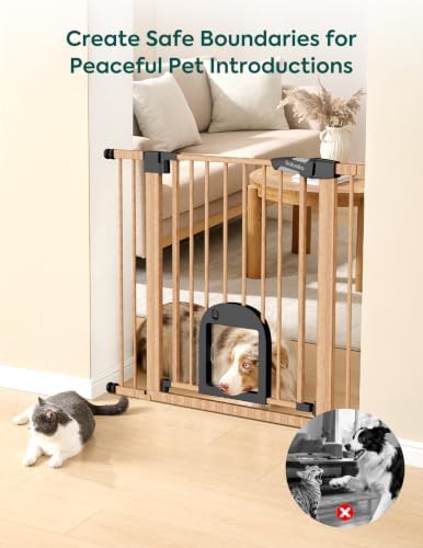 Babelio Dog Gate with Adjustable Cat Door, CatPrivilege III, 29-43" - Image 3