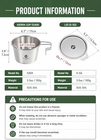 CAMPINGMOON 600ml 20oz Stainless Steel Stackable Camping Mug Lightweight Outdoor Cooking Cup Measuring Scale for Backpacking Hiking Campfire Use Soup Noodles Rice (Silver (cup+lid)) - Image 7