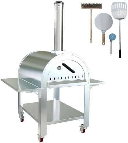 Wood-Fired Outdoor Pizza Oven 46 in – Stainless Steel 2-Layer Vertical Charcoal & Pellet Pizza Maker with 4 Wheels, Mobile Kiln-Style Pizza Grill, High Heat for Patio & Outdoor Kitchen Backyard - Image 7