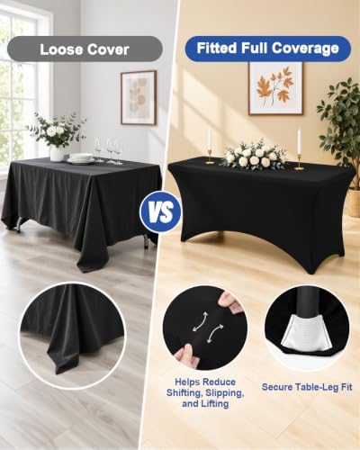 Smiry 2 Pack Spandex Table Cloth 6FT, Elastic Fitted Black Tablecloth - Image 5