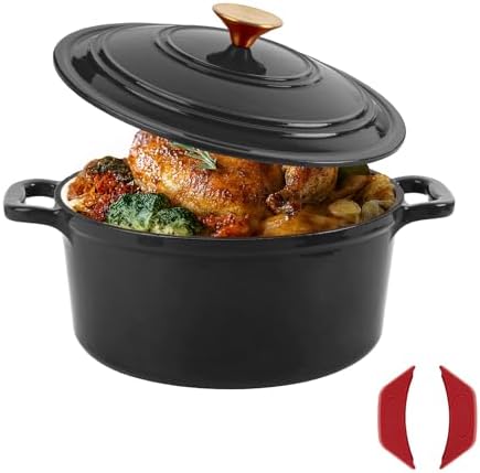 Enamel Cast Iron Dutch Oven with Lid, Round Casserole Pot for Bread Baking, Braising, Roasting, and Stews, Heavy-Duty, Oven Safe, Induction Compatible (4.7QT,Grey) by TASTEDELI