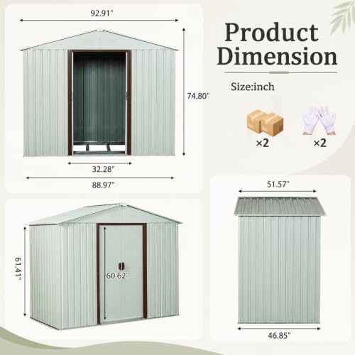 8X4 FT Outdoor Metal Storage with Lockable Sliding Doors - Image 4