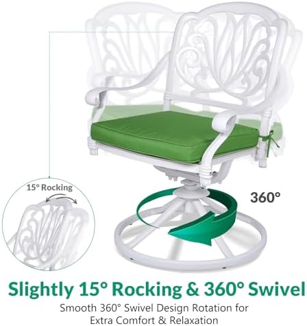 VIVIJASON 5-Piece Outdoor Patio Dining Set, All-Weather Cast Aluminum Conversation Set, Patio Furniture Set, Include 4 Swivel Cushioned Chairs, a 38.5" Round Table w/Umbrella Hole, White - Image 4
