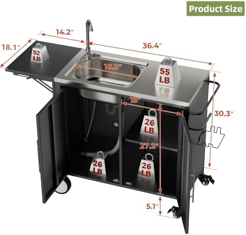 Outdoor Grill Table with Sink, Metal Worktable Kitchen Cabinet Island - Image 2