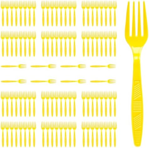 Yellow Plastic Forks Heavy Duty, Disposable Party Supplies 104 PCS by FUEVING