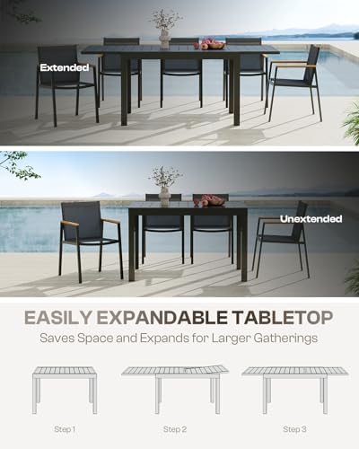 All-Aluminum Expandable Outdoor Patio Dining Table for 4-8 Person, All-Weather Rectangular Outdoor Table(48"-79") with Smooth Cilde Rails & Secure Locking Handle for Garden, Indoor, Gray - Image 2