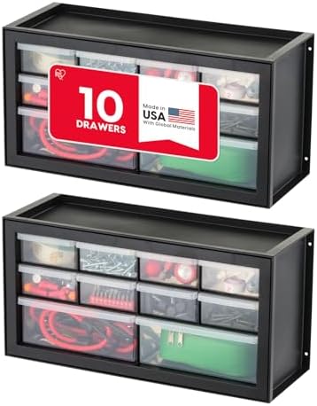 IRIS USA Plastic Storage Drawer Organizer, 10 Drawer Cabinet, 2 Pack, Black by IRISUSA