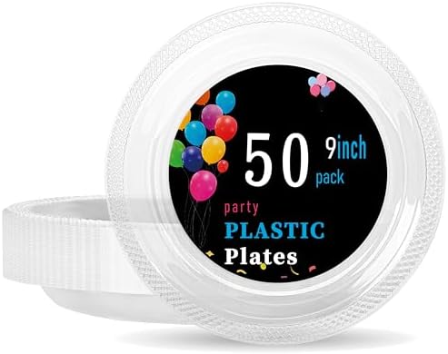 WELLIFE 9 Inch Clear Plastic Plates 50 Count by WELLIFE